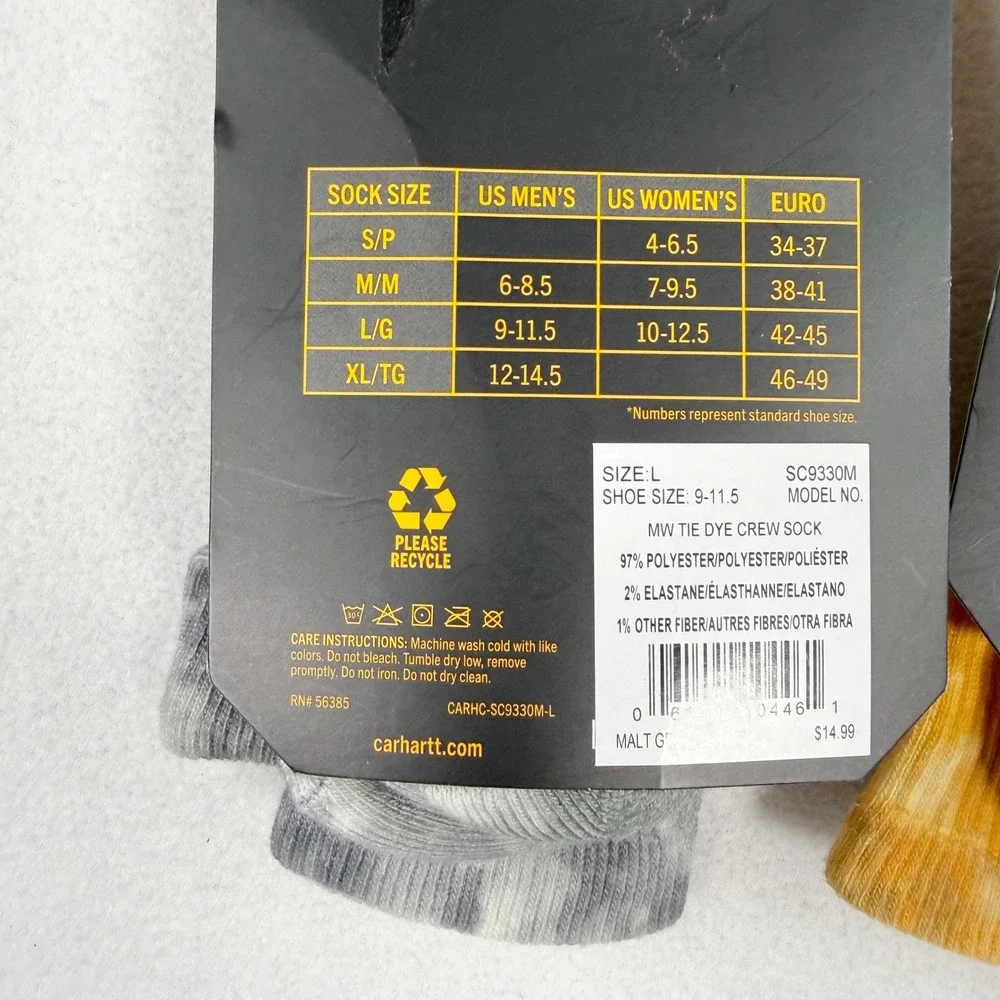 Carhartt Tie Dye Crew Socks (2 Pair) Size L Mens Grey And Tan NEW